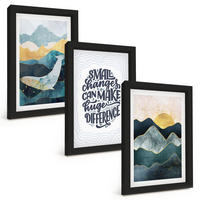BILDER SET 3er Set - 20x30 cm Schwarzer Rahmen - Abstrakte Berginspiration - Schwarz, Kunststoff (20/30cm) - TULUP