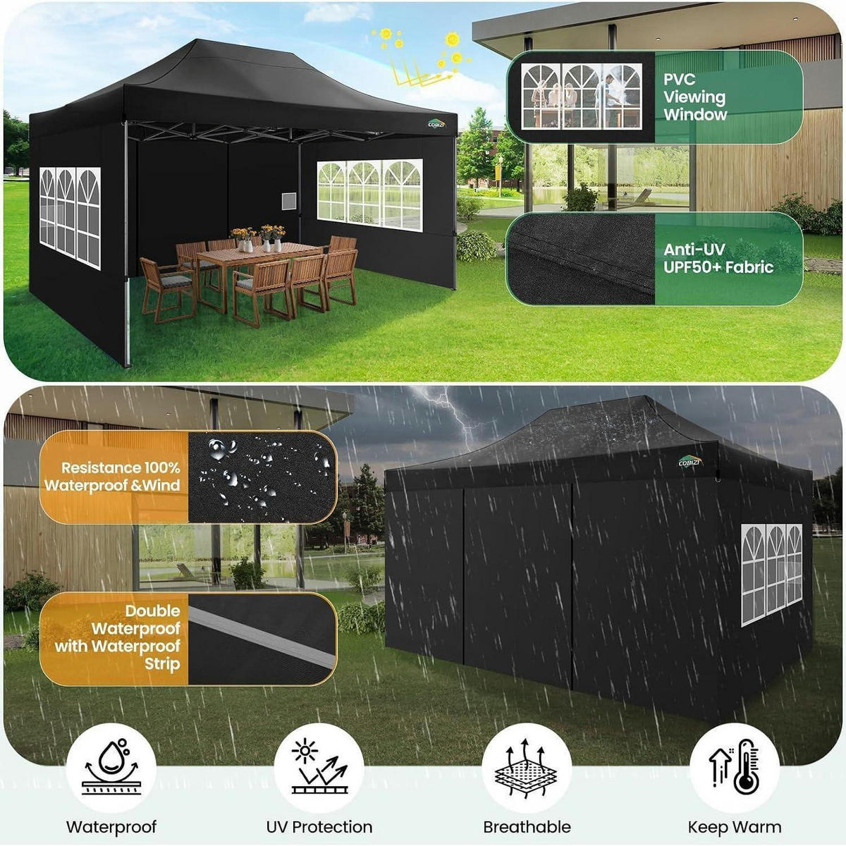 FALTPAVILLON 3x4,5m Schwarz mit 4 Seitenteilen - Schwarz, Textil (300/320/450cm)