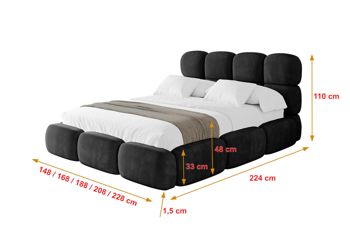 POLSTERBETT mit Bettkasten und Lattenrost, Bett mit Matratze H3/H4 - NOMA 120x200 Schwarz - Schwarz, Holzwerkstoff/Textil (120/200cm) - ALTDECOR