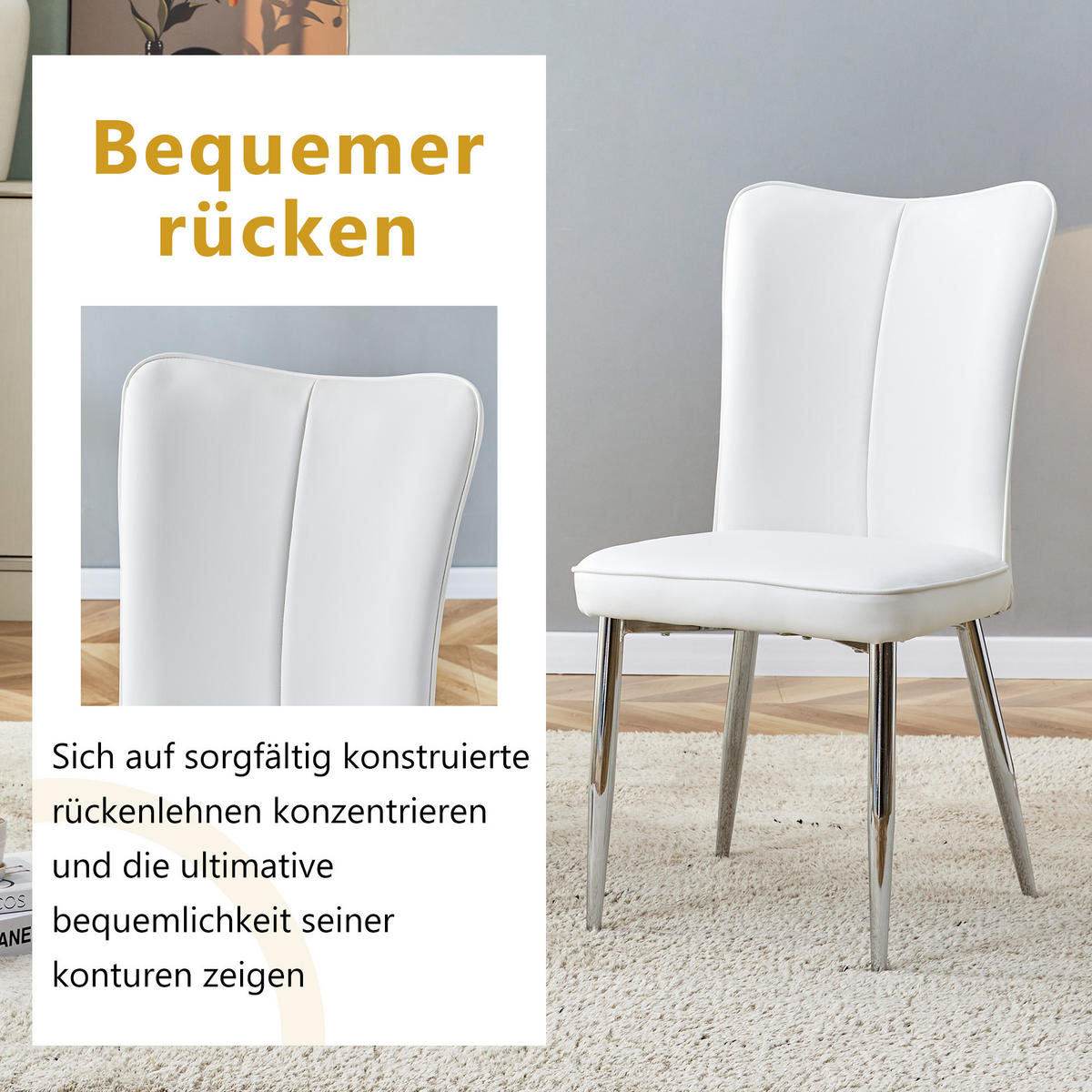STUHL-SET DE-36517 2 Stück mit PU-Bezug und Metallbeinen Schwarz - Weiß, Metall (44/89/45cm) - ComfortXL