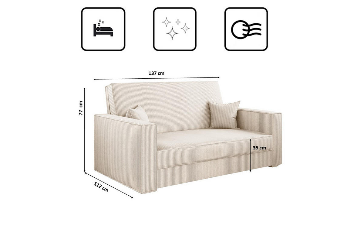 SOFA, Schlaffunktion - America Stoff Poso Ecru - Ecru, Holz (137/77/112cm) - Kaiser Möbel