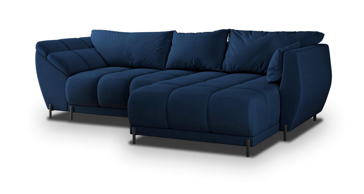 ECKSOFA VESTANO R-S Blau Velours-Stoff mit Schlaffunktion - Blau, Holz (287/182cm) - MASSENO