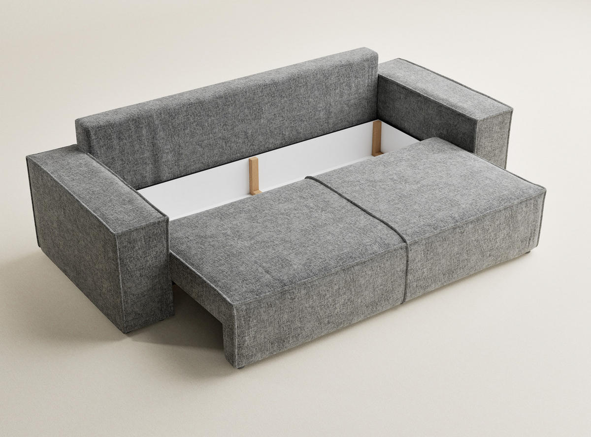 SOFA MIT SCHLAFFUNKTION Milos Grau Chenille-Stoff - Schwarz/Grau, Holz/Holzwerkstoff (255/70/105cm) - Maison de Reve