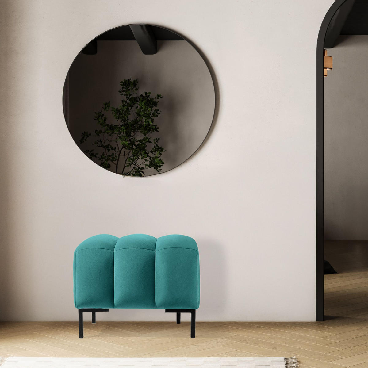 SITZHOCKER Polsterhocker PECCO, Veloursstoff - Blau/Schwarz, Holz/Textil (60/50/50cm) - KONSIMO®