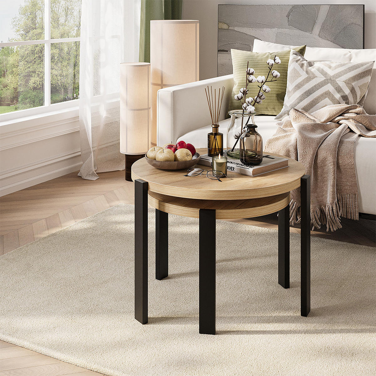 COUCHTISCH-SET Norin, Goldkraft Eiche/Schwarz, 60 x 60 cm - Honigeiche/Schwarz, Holzwerkstoff (60/60/45cm) - Vicco