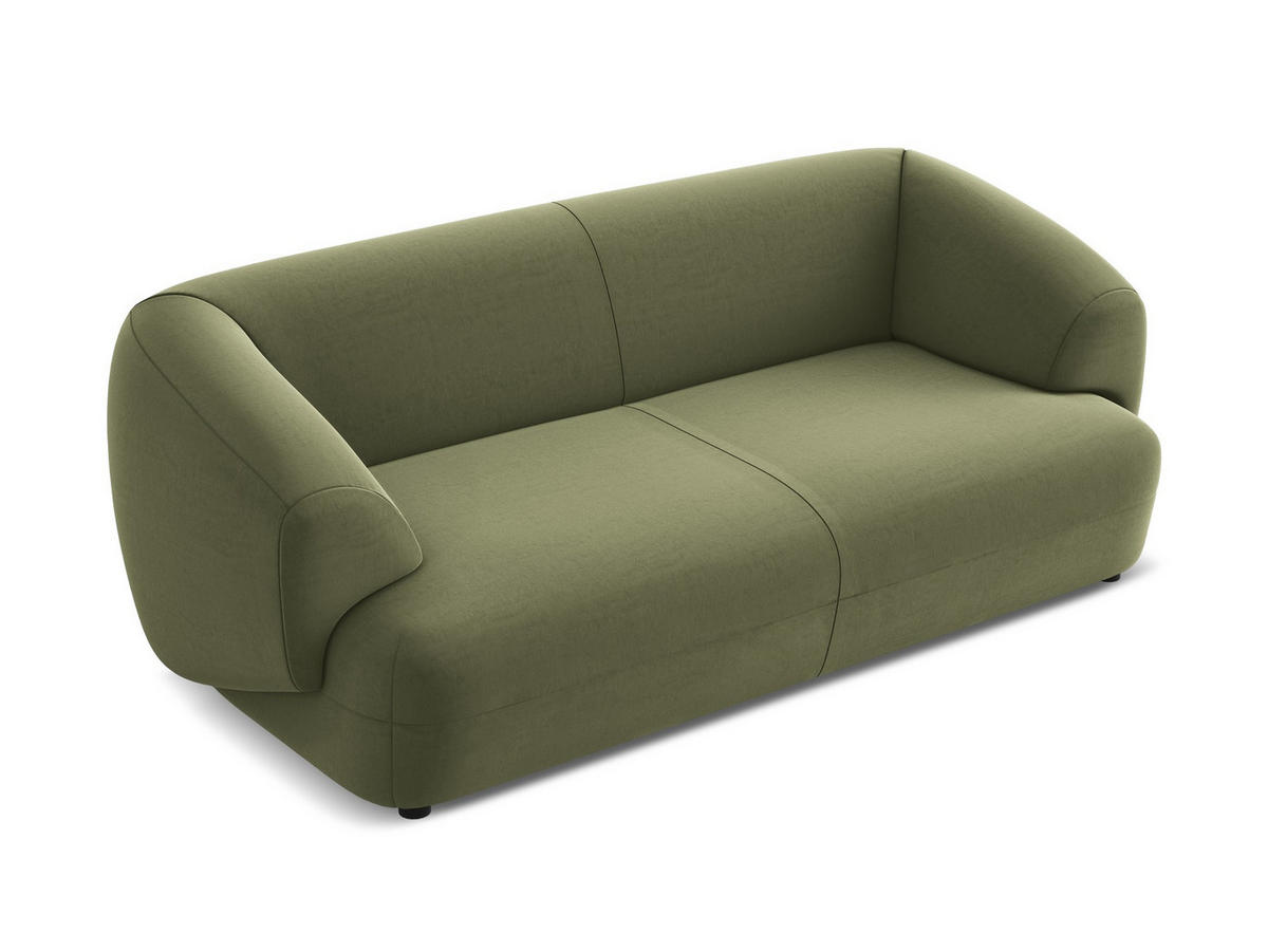 3-SITZER SOFA Samt Stoff Grün - Schwarz/Olivgrün, Kunststoff/Textil (212/81/98cm) - Makamii