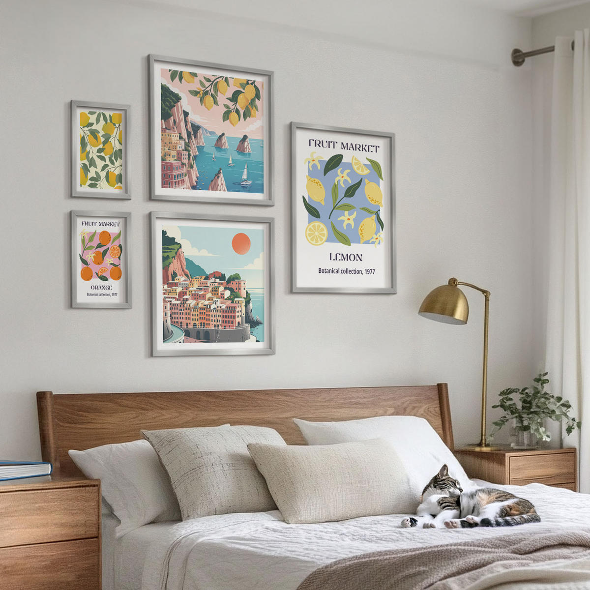 BILDER SET 5er Set - 50x50 cm & 20x30 cm & 40x60 cm Silberner Rahmen - Italienische Zitronenurlaube Capri - Silberfarben, Kunststoff (40/60cm) - TULUP