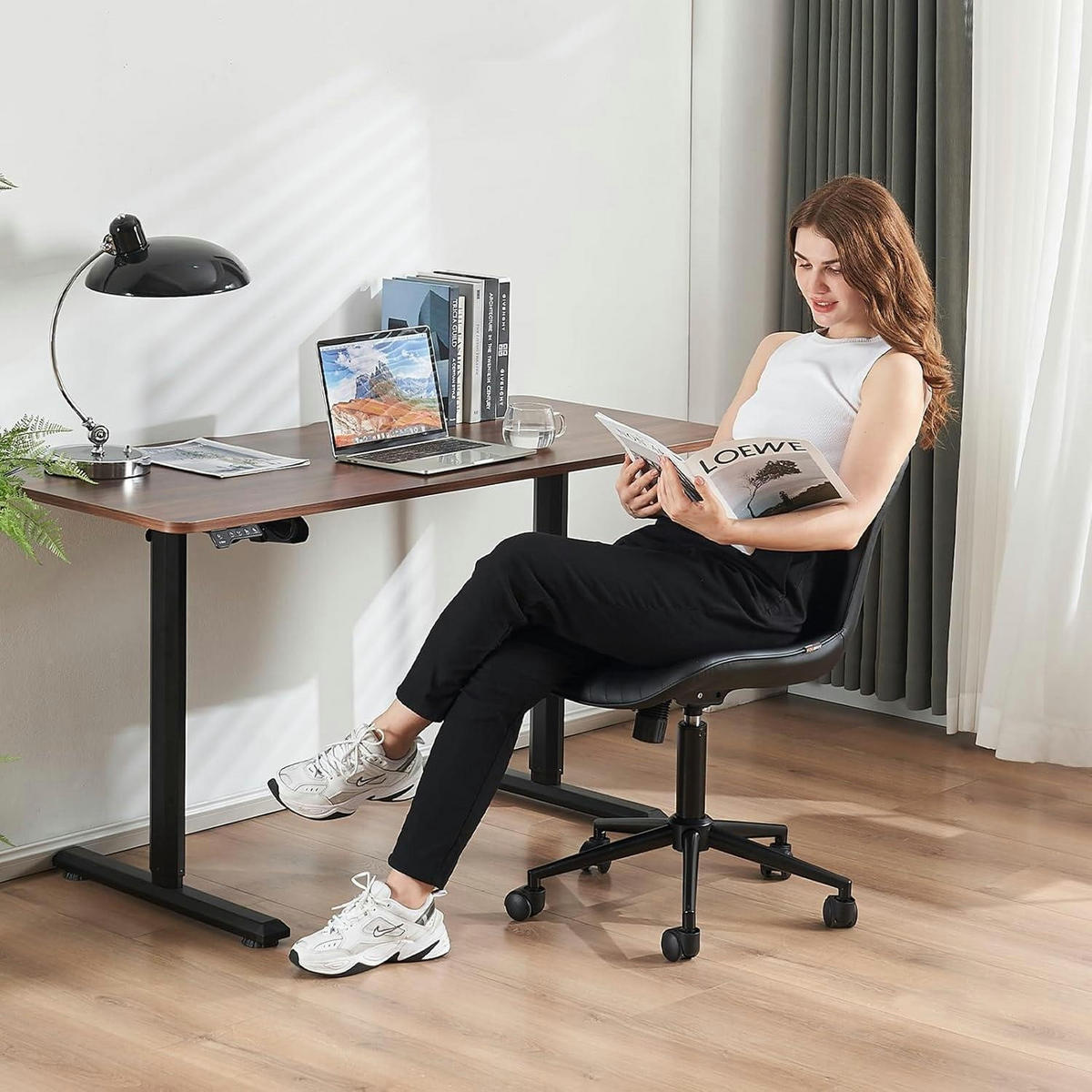 BÜROSTUHL ergonomisch im Fischschwanz-Design, schwarz - Schwarz, Kunststoff (60/78.5/42.4cm)