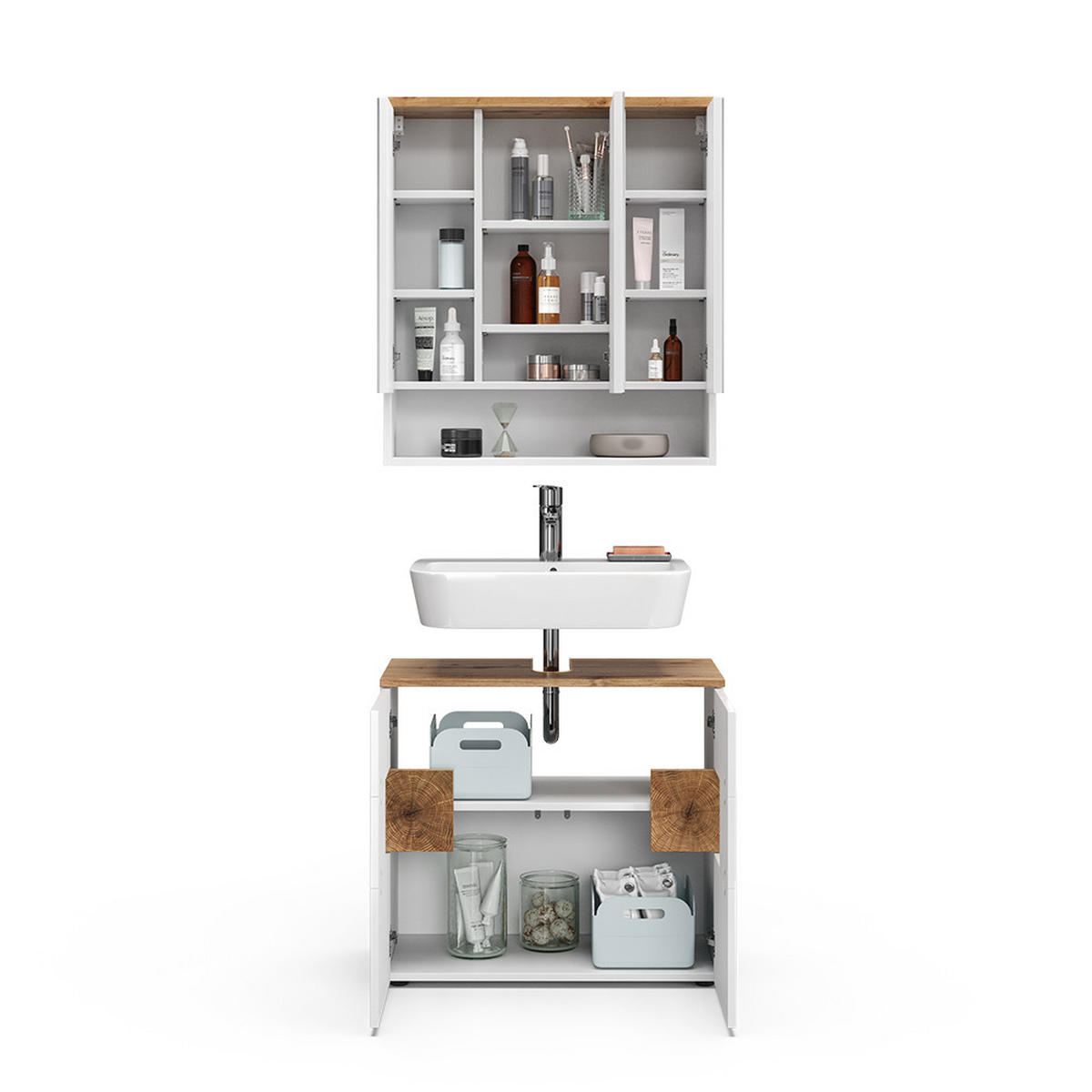 BADMÖBEL-SET Eden Weiß 2 Teile - Weiß/Eiche Artisan, Holzwerkstoff (73/64/37cm) - Vicco
