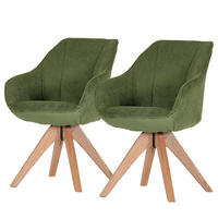 DREHBARER ARMLEHNENSTUHL - 2er-Set - Cord - Grün, Holz/Textil (60/83/65cm) - home24