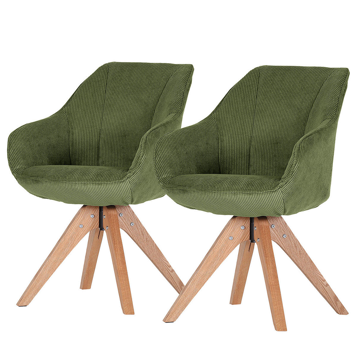 DREHBARER ARMLEHNENSTUHL - 2er-Set - Cord - Grün, Holz/Textil (60/83/65cm) - home24