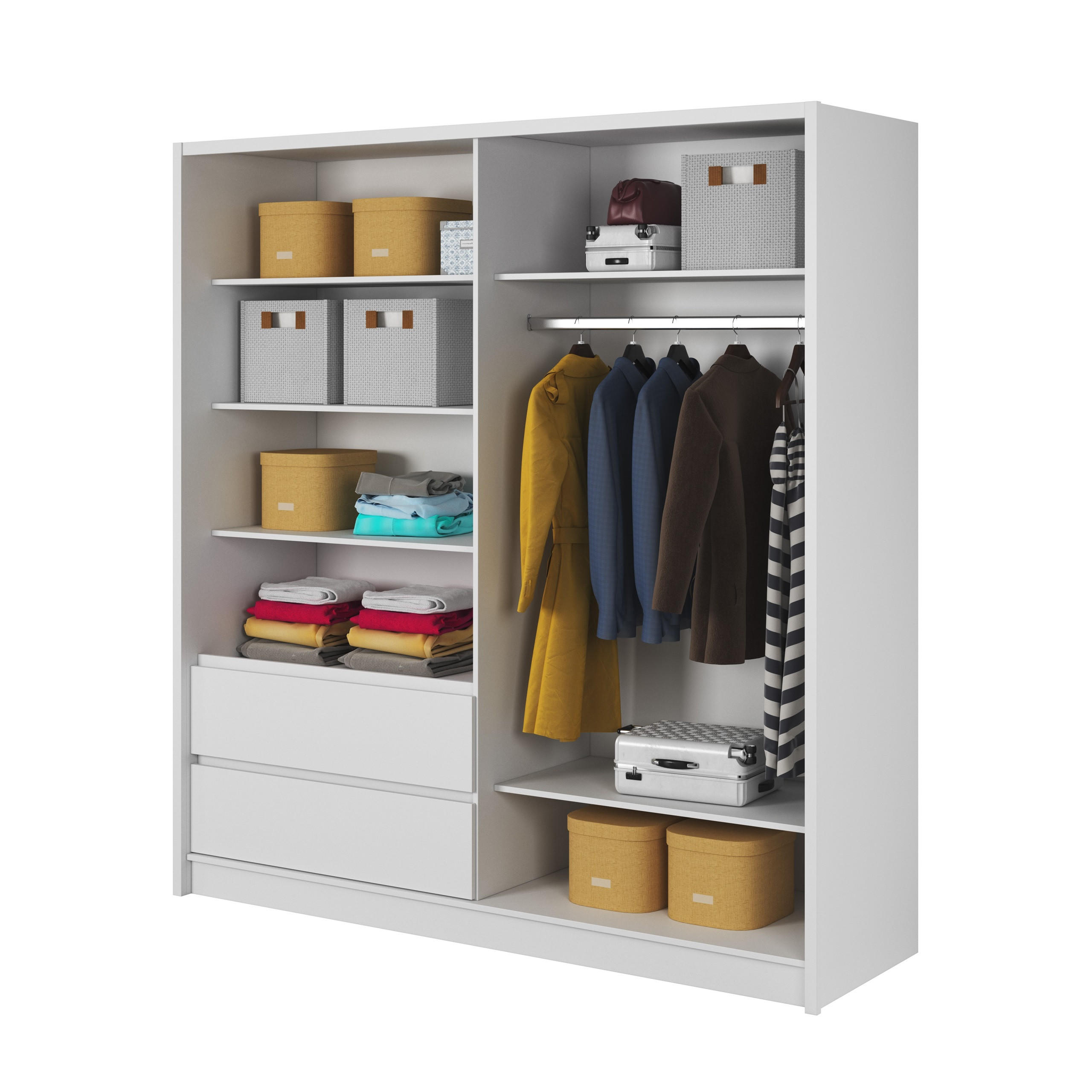 SCHWEBETÜRENSCHRANK SABRINA 204/214/62 cm 3-türig mit Spiegel Weiß - Weiß, Holzwerkstoff (204/214/62cm) - MASSENO