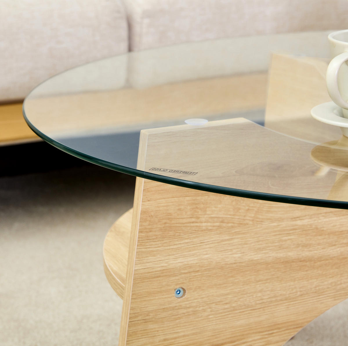 COUCHTISCH aus Glas und MDF Ø80x36 cm in Naturholz - Naturfarben, Glas (80/80/36cm) - Modfu