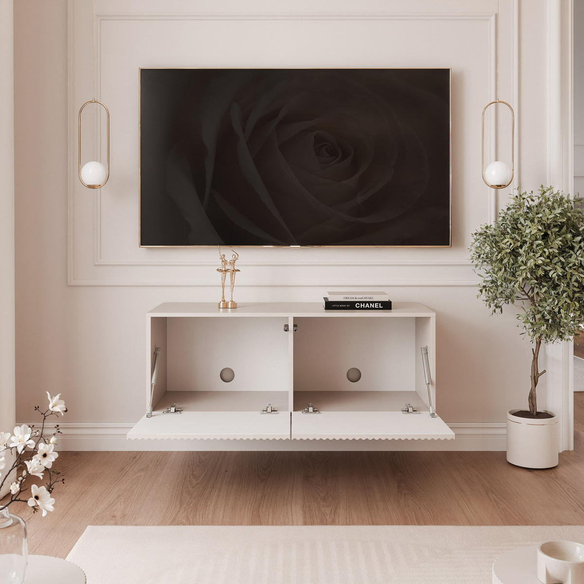 TV-LOWBOARD ANGEL Kaschmir hängend mit LED-Beleuchtung 100 cm - Kaschmir, Holzwerkstoff (100/36/40cm) - Idohome