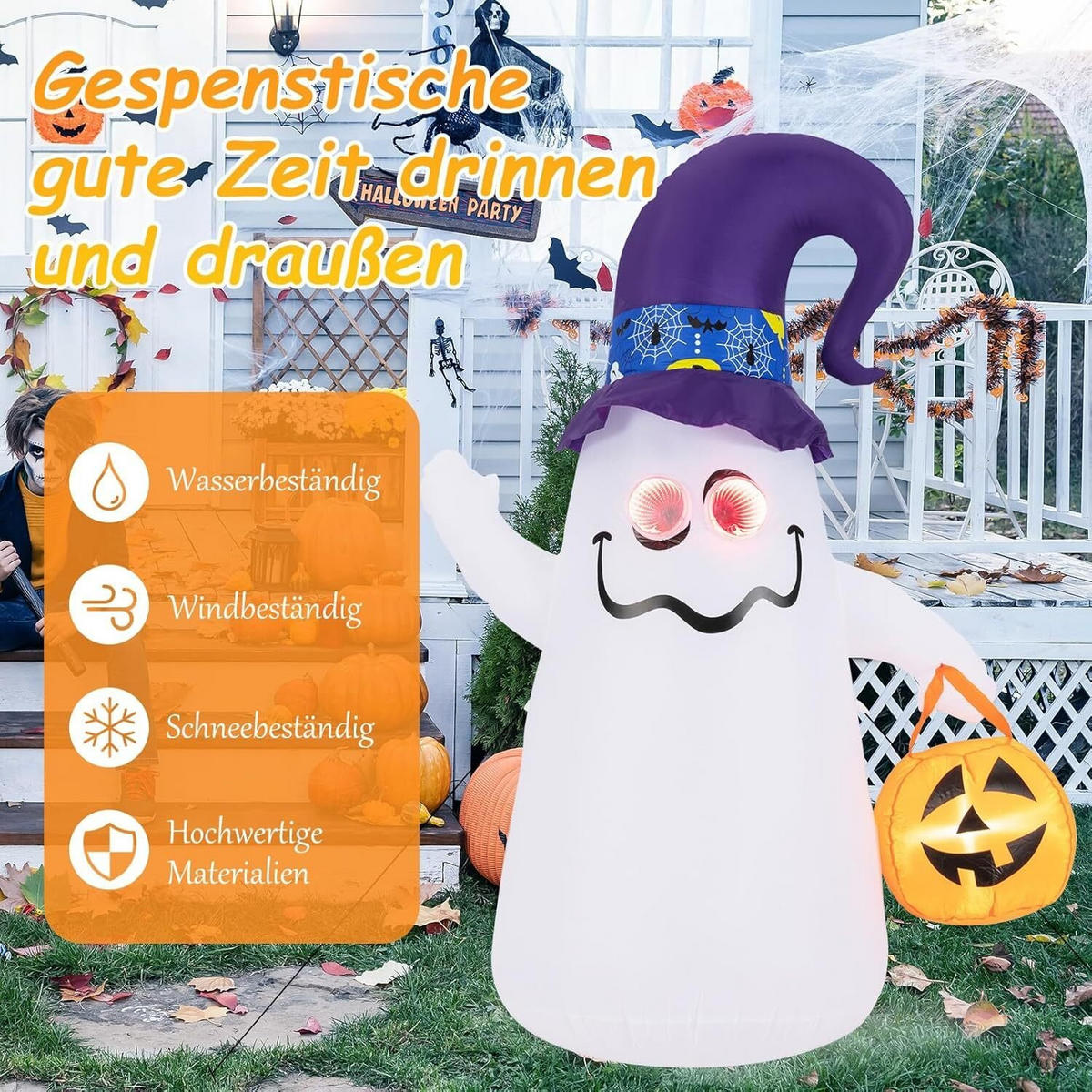 HALLOWEEN Deko Outdoor Weiß - Weiß, Textil (73/180/132cm) - COSTWAY