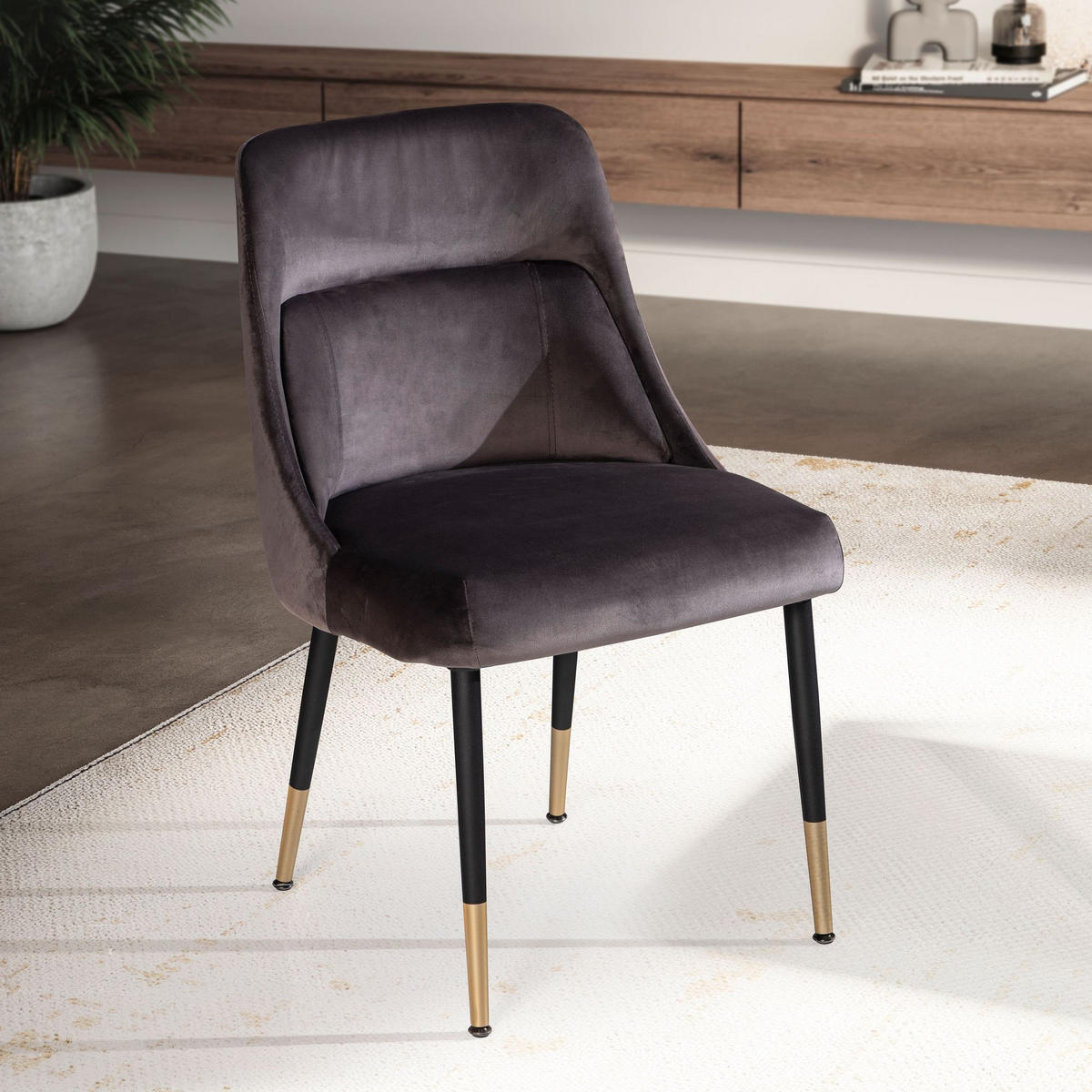 ESSZIMMERSTUHL Samtbezug mit integriertem Rückenkissen und Metallgestell Schalenform Modern gepolstert, Grau 49x56x85 cm - Schwarz/Grau, Textil/Metall (49/85/56cm) - KADIMA DESIGN