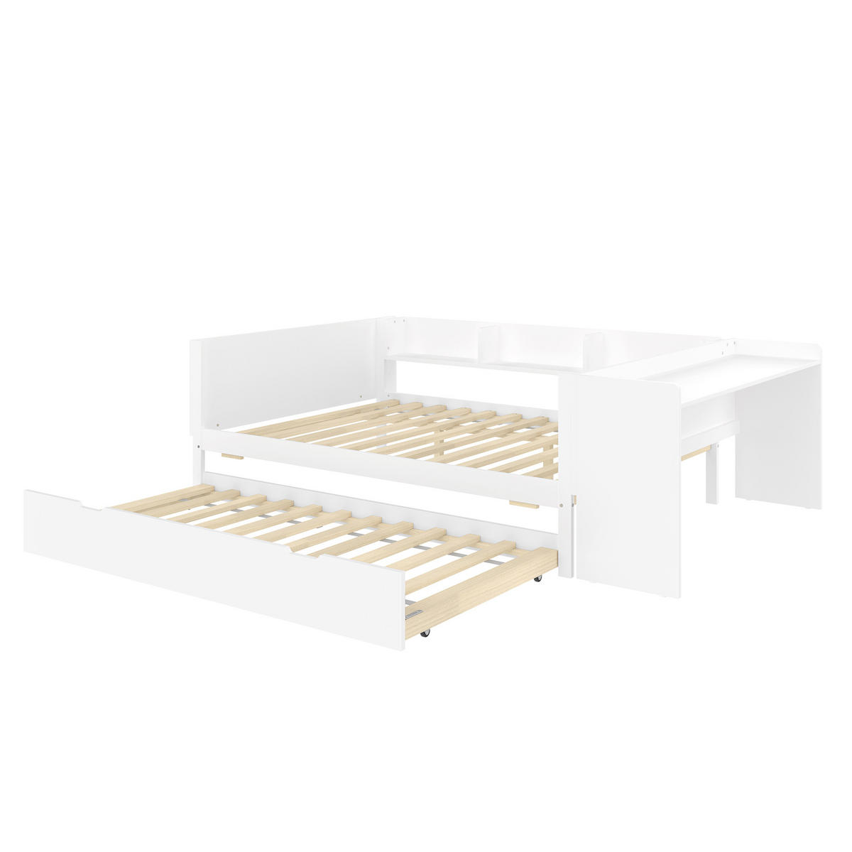 BETT 140/200 cm & 90/190 cm in Weiß mit Rollbett, Schreibtisch und Regalen - Weiß, Holz/Holzwerkstoff (140/200cm) - CHICFURN