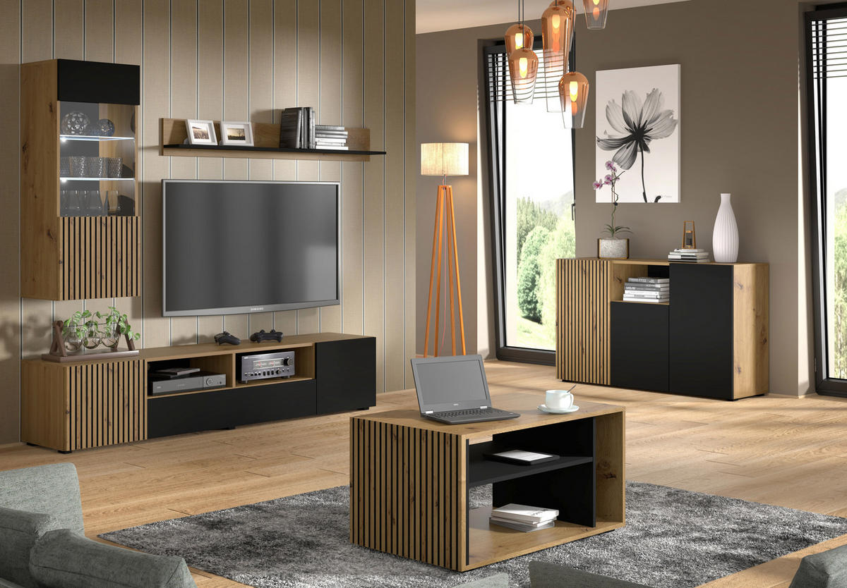 COUCHTISCH Artisan Eiche, Schwarz 88/45/55 - Schwarz, Holzwerkstoff (55/88/45cm) - RAUMHIRSCH FURNITURE