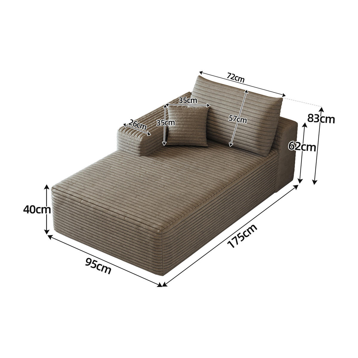 RÉCAMIERE DE-34721 linke Chaiselongue Kamel - Sandfarben, Textil (95/83/175cm) - ComfortXL