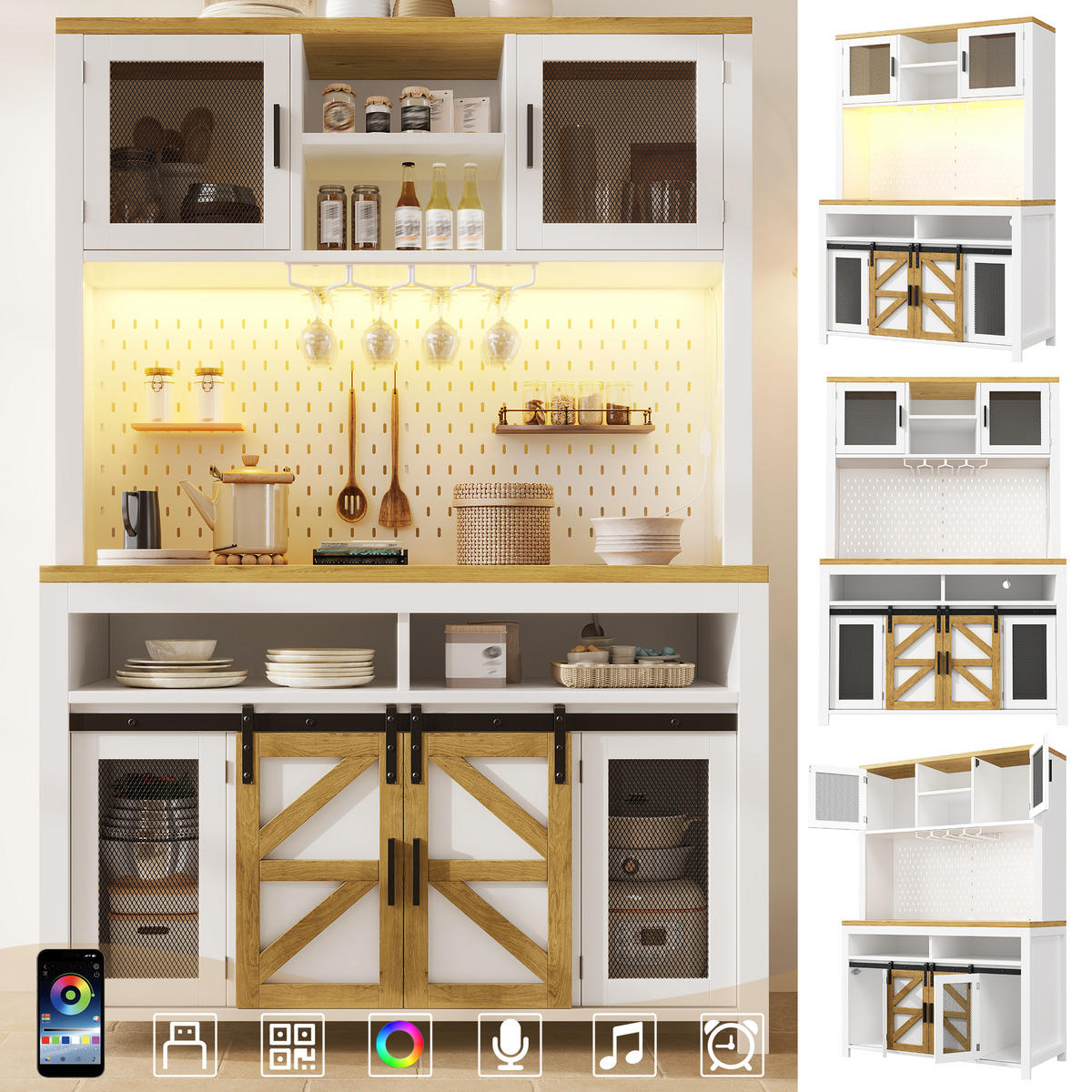 HIGHBOARD in Weiß Mehrzweckschrank mit USB-Anschluss und LED B120/T40/H174.5cm, für Küche Esszimmer - Weiß, Holzwerkstoff (120/174.5/40cm) - STILVORA