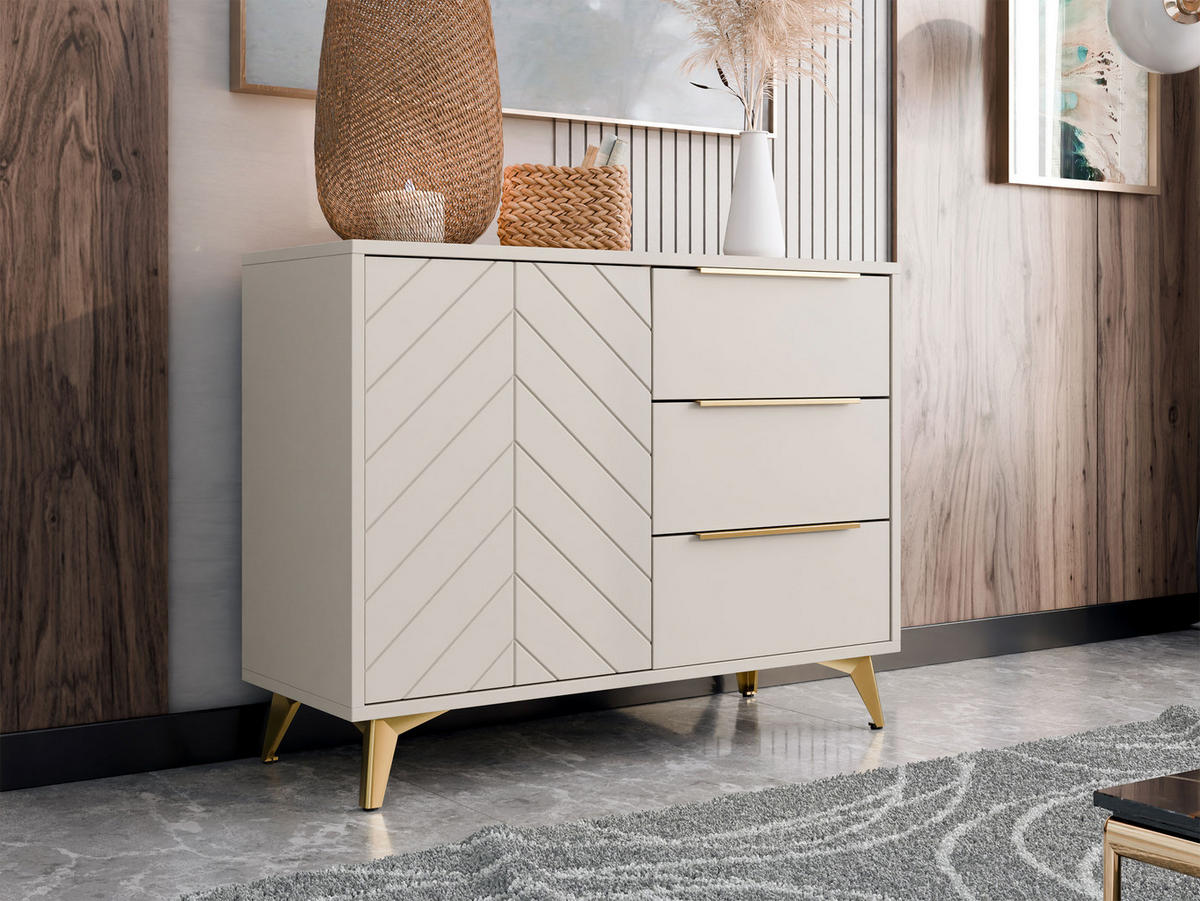 KOMMODE Xylix 100 1D3SZ - Kaschmir/Beige, Holzwerkstoff/Metall (104/80/40cm) - MIRJAN24