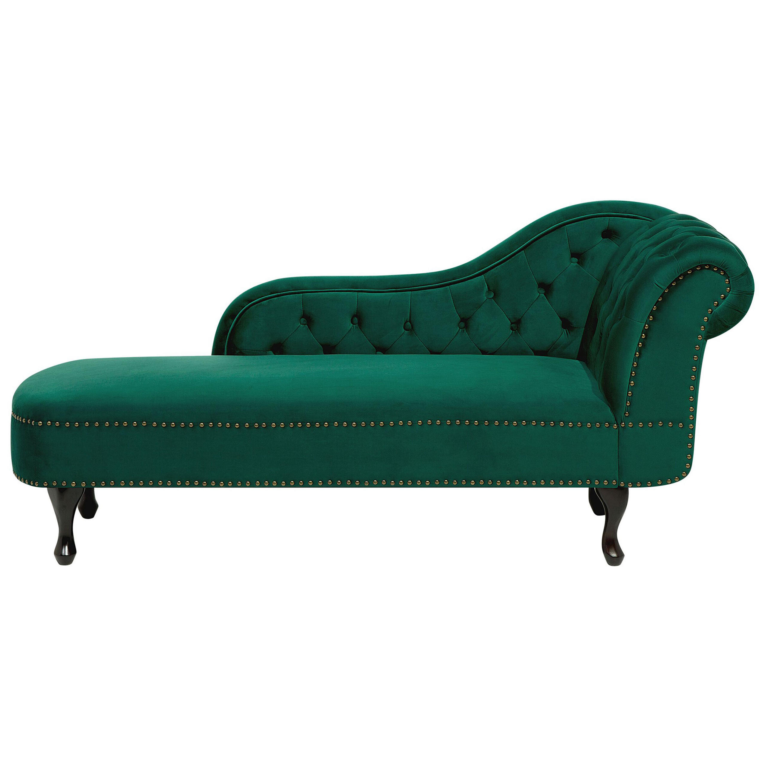 Beliani ČALOUNĚNÉ LEHÁTKO CHAISE LONGUE Sametová látka zelené pravostranné Nimes
