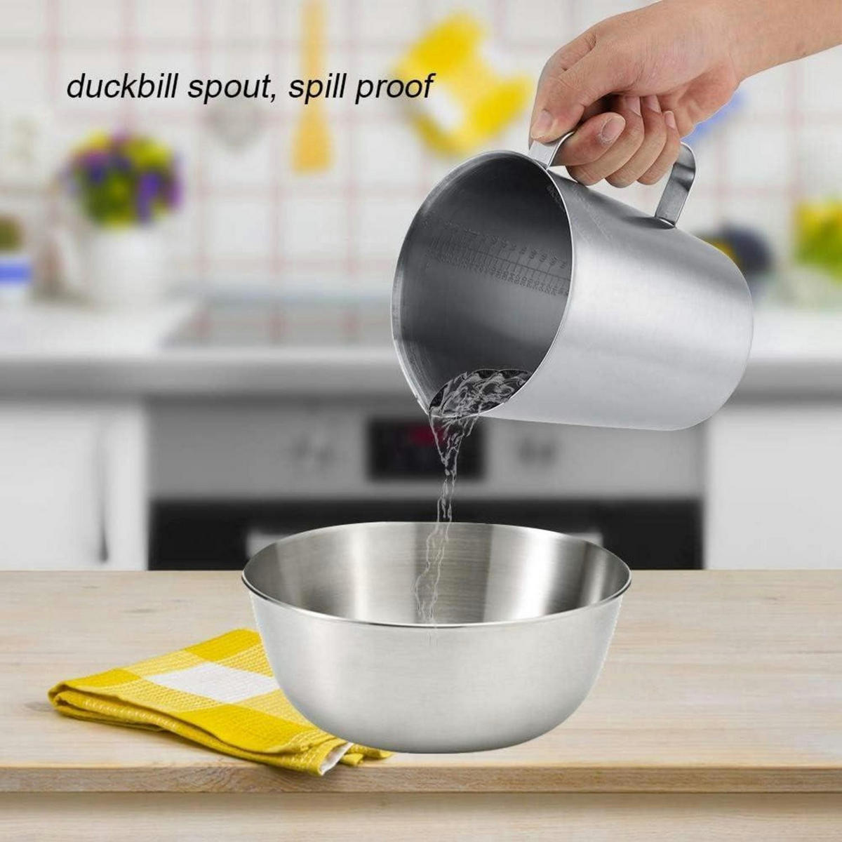 MESSBECHER Edelstahl 2000 ml mit Griff - Silberfarben, Metall (2L)