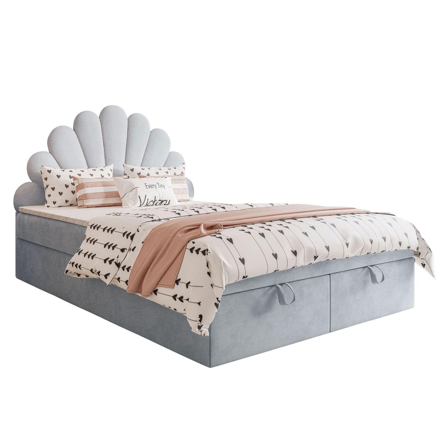 KONTINENTALBETT ASHLEY II mit Federkernmatratze 120x200 cm, Stoff: French Velvet 679, Topper: nein - Blau, Textil (120/200cm) - Lookway