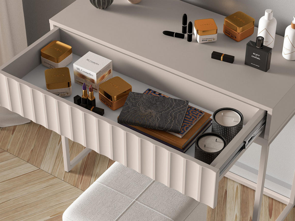 SCHMINKTISCH Derriva Hellbeige 91 cm - Ecru/Beige, Holzwerkstoff/Metall (40/91.6/78.1cm) - Selsey