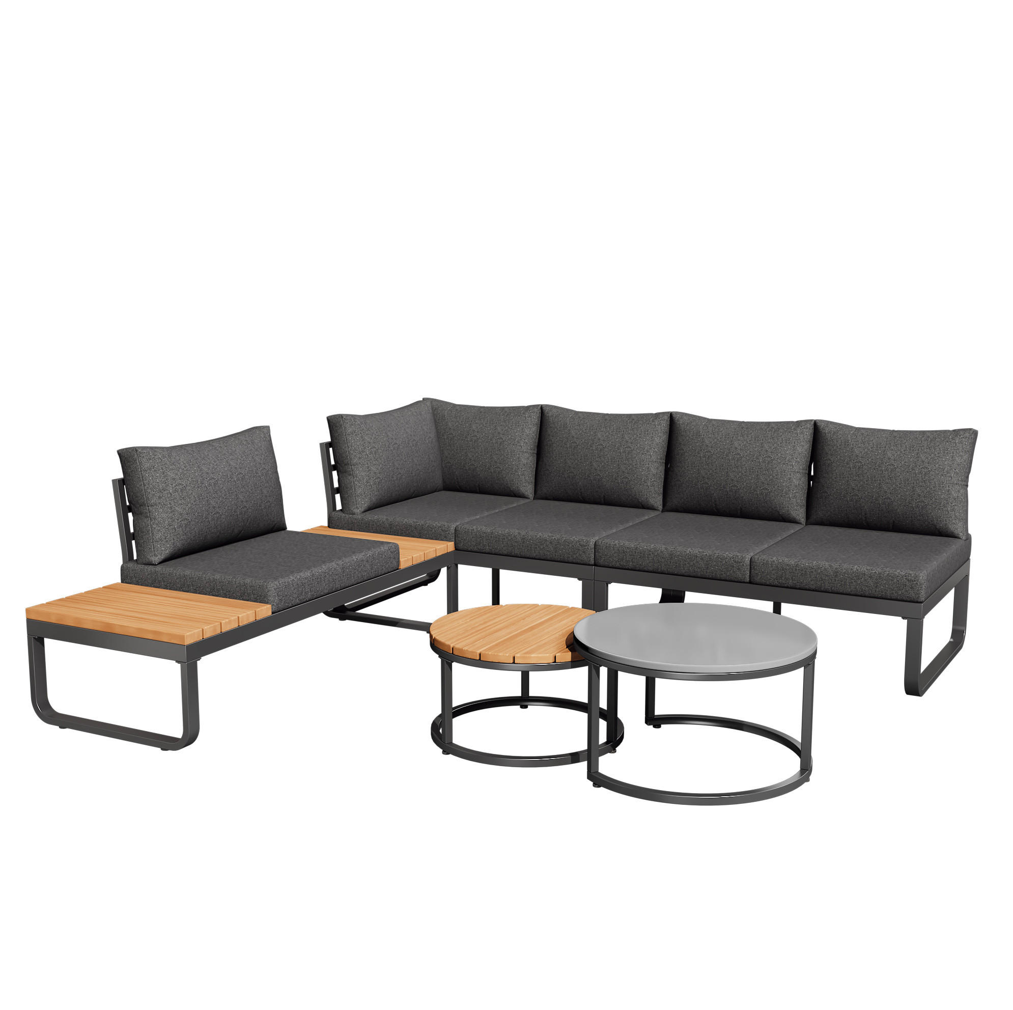 GARTENMÖBEL 123.5x58x66cm grau aus Eisen und mit Tischen - Grau, Metall - Modfu