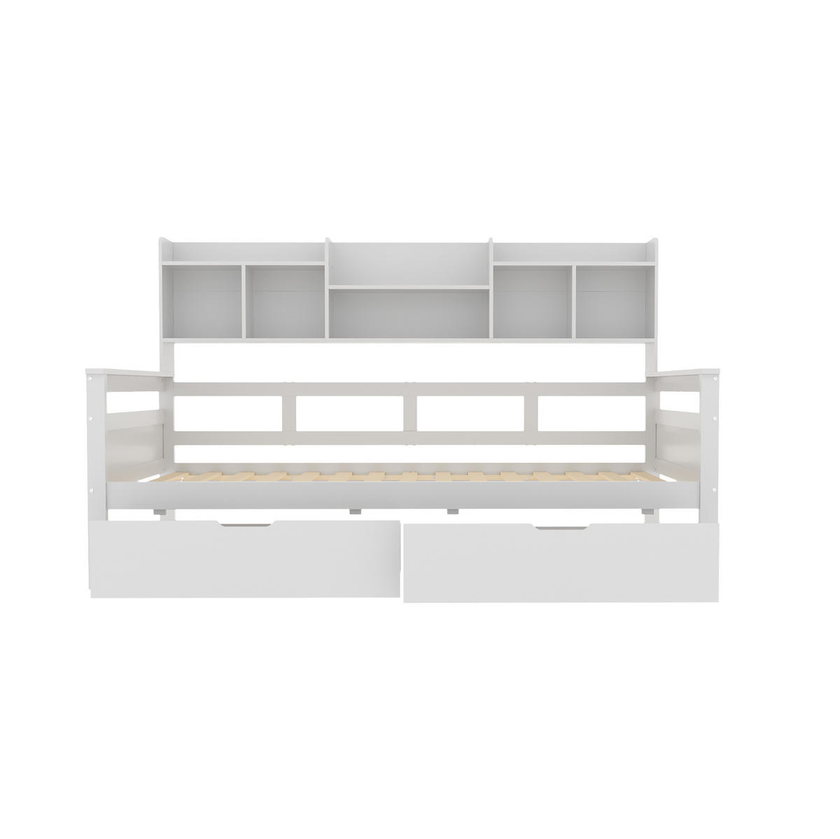 KINDERBETT 90/200 cm als Schlafsofa mit 2 Schubladen, Seitenregalen und Lattenrost, Weiß - Weiß, Holzwerkstoff (90/200cm) - Redom