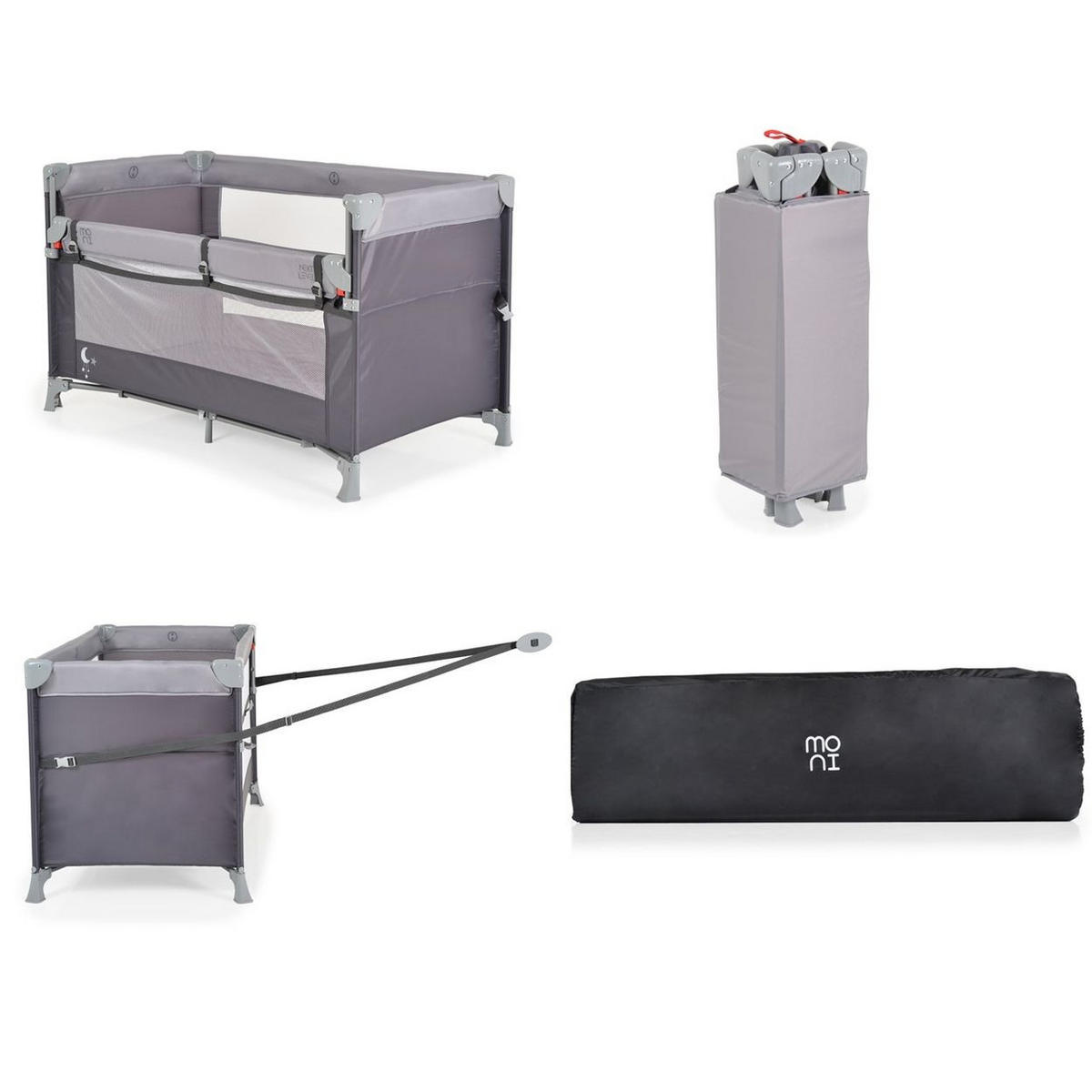 REISEBETT Next Level, 2 Ebenen grau Matratze, Seite zum klappen, Beistellbett - Grau, Kunststoff (60/120cm) - Moni