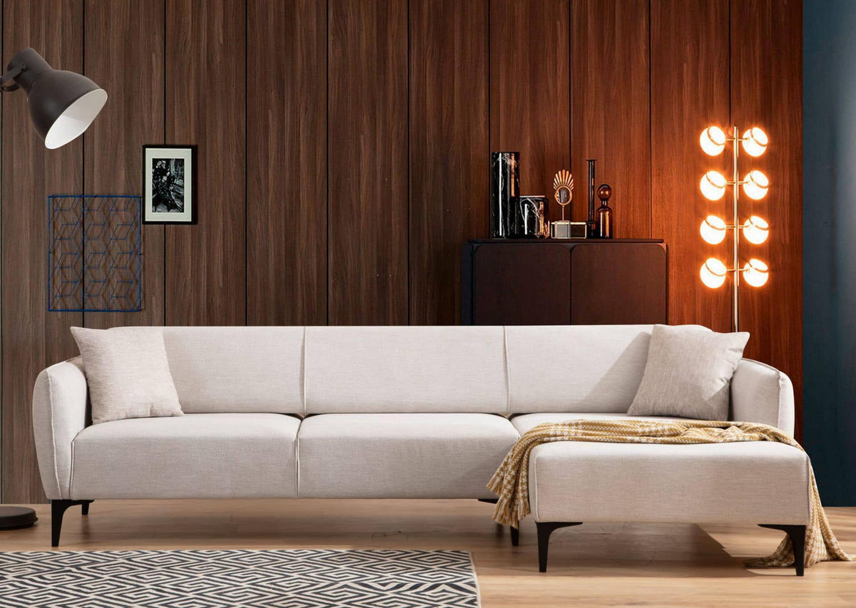 ECKSOFA mit verstellbarer Rückenlehne - Beige/Schwarz, Holz/Kunststoff (140/270cm) - myHomelando