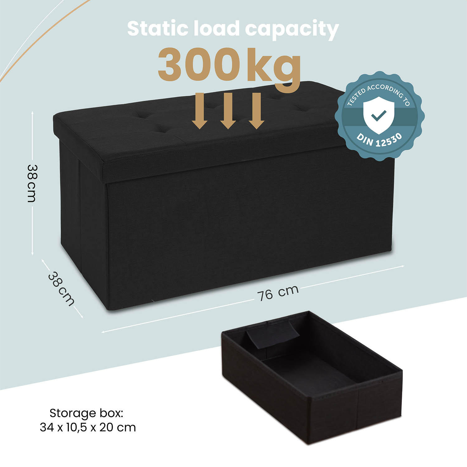 SITZBANK 76/38/38 cm + extra Box, Schwarz - Schwarz, Kunststoff (38/38/76cm) - Blumtal