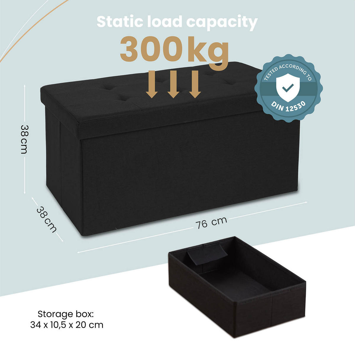 SITZBANK 76/38/38 cm + extra Box, Schwarz - Schwarz, Kunststoff (38/38/76cm) - Blumtal
