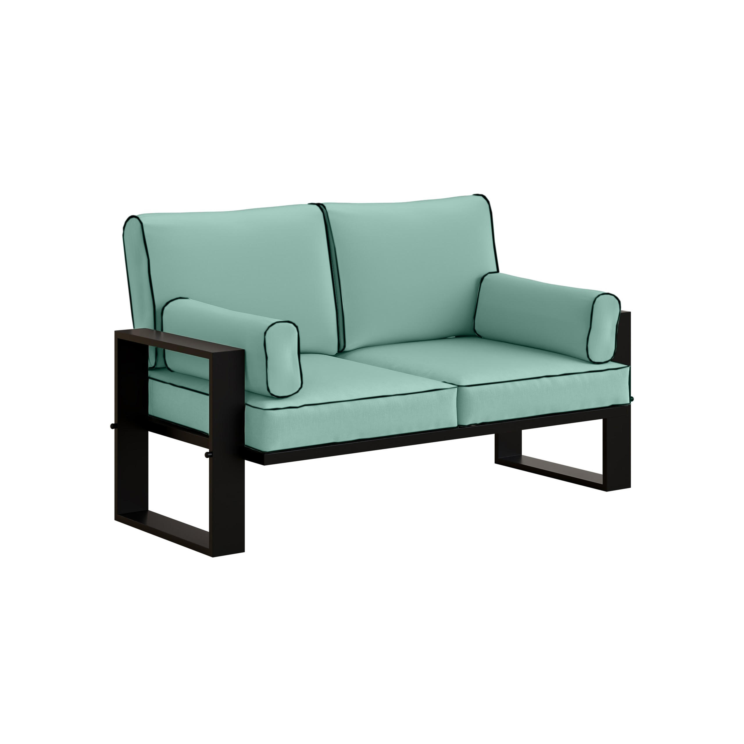 GARTENSOFA Türkis, Schwarze Metallbeine, 2-Sitzer - Türkis, Holzwerkstoff/Metall (150/90/87cm) - Bettso