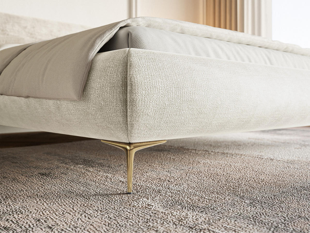 POLSTERBETT Roule Graubeige Chenille mit goldenen Metallbeinen und Bettkasten 180 cm - Greige/Goldfarben, Textil/Metall (180/200cm) - Selsey