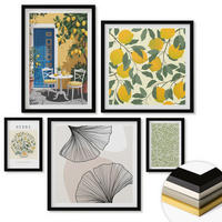 WANDBILDER 5er-Set - 50x50 cm & 20x30 cm & 40x60 cm Schwarzer Rahmen - Zitronenkräuter und -blätter - Schwarz, Kunststoff (40/60cm) - ArtPrintCave