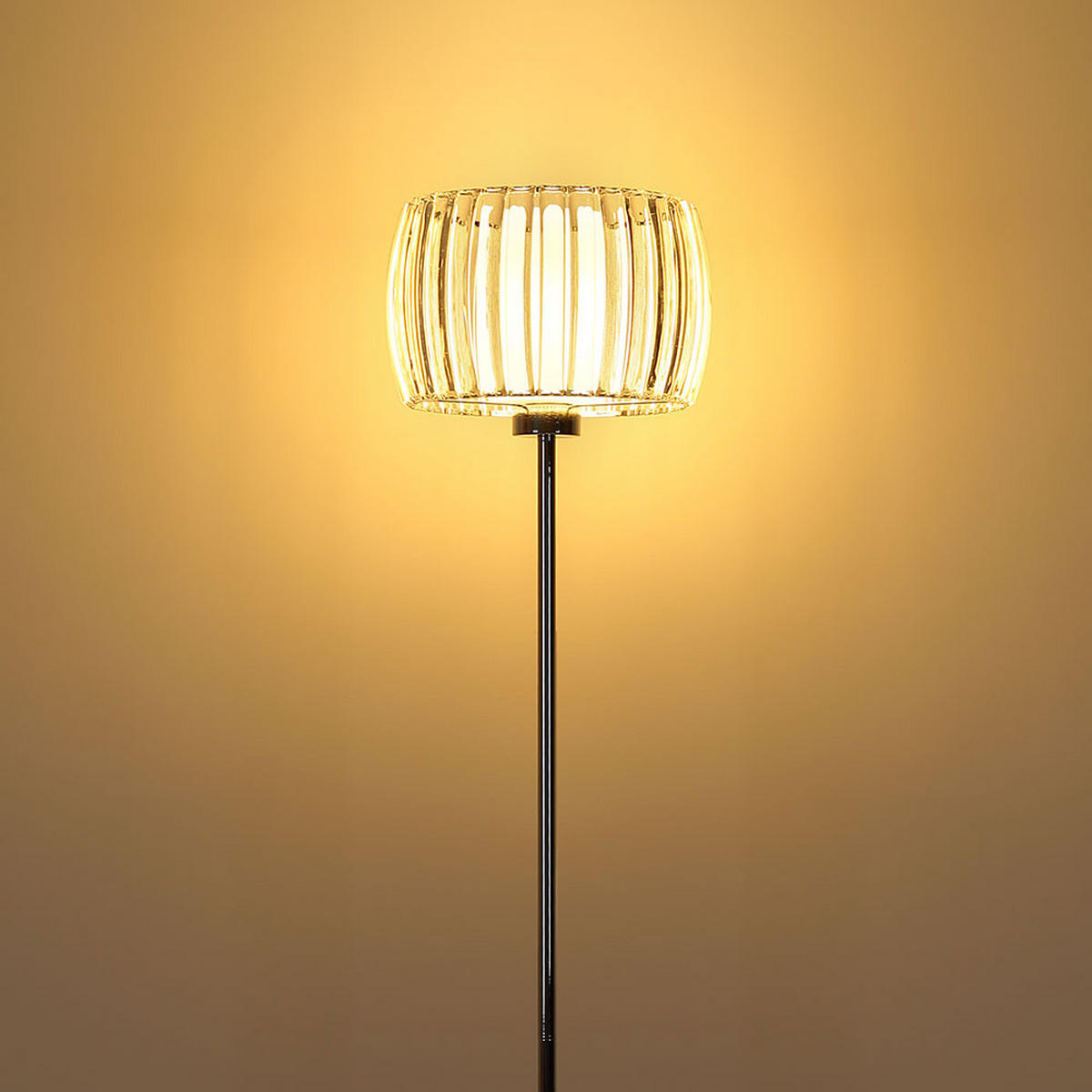 LED STEHLEUCHTE, Metall verchromt, Silber, Fußschalter - Silberfarben, Glas (32.5/32.5/150cm) - Globo Lighting