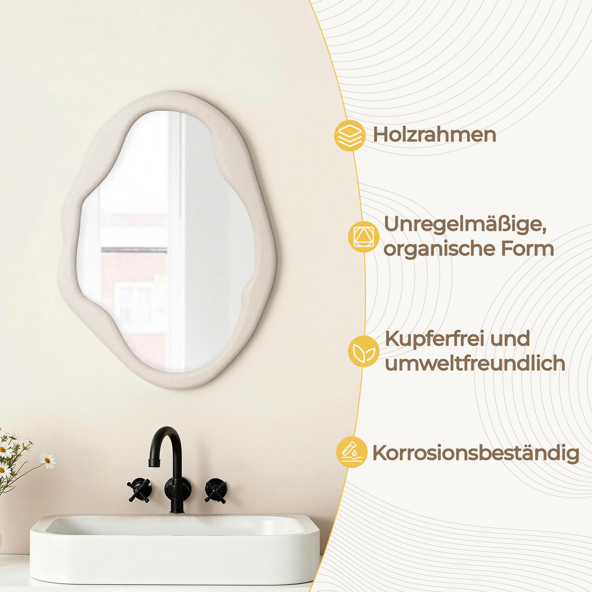 WANDSPIEGEL mit Unregelmäßigem Rahmen Weißem 70cm H - Weiß, Glas (50/70/2.5cm) - Hometopia