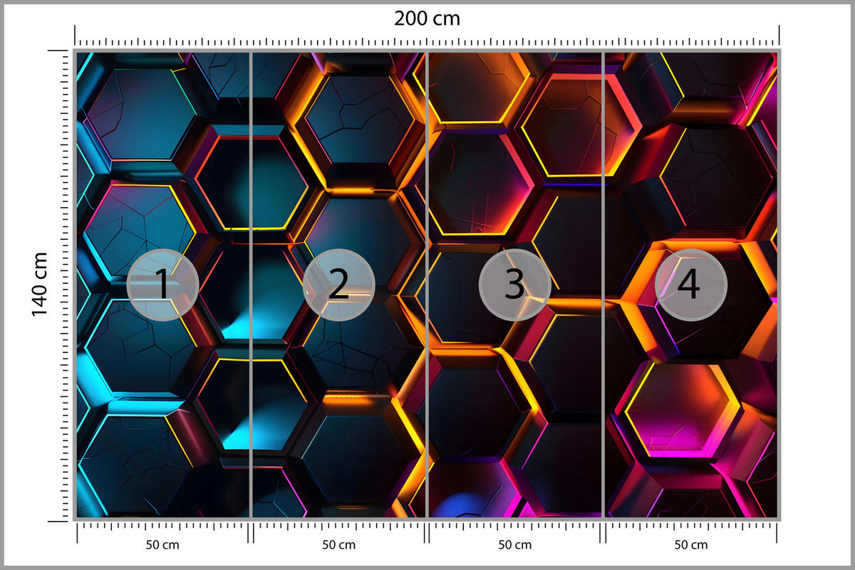 FOTOTAPETE für Jugendzimmer Schwarz Neon Hexagone 200x140 - Gelb/Schwarz, Papier (200/140cm) - Muralo