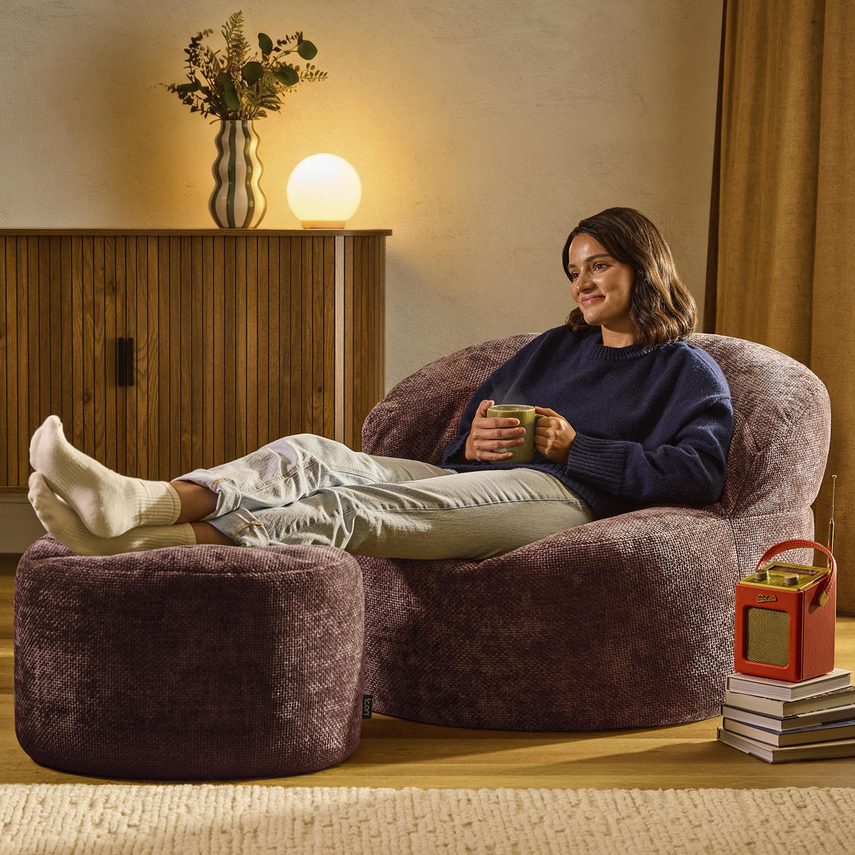 SITZSACK mit rundem Hocker Orb - Bordeaux, Textil (86/61/86cm) - icon