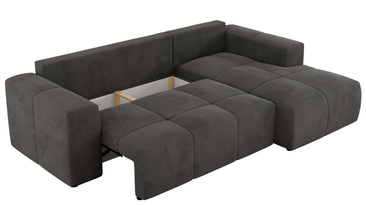 ECKSOFA MONIVA Dunkelgrau Velvet - Rechts - Dunkelgrau/Schwarz, Textil (266/164cm) - MKS