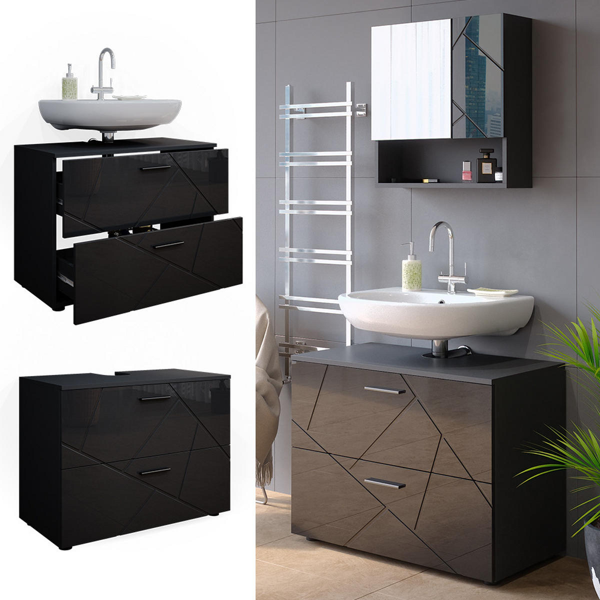 WASCHBECKENUNTERSCHRANK Irma Anthrazit Hochglanz 80 x 58.6 cm - Anthrazit, Holzwerkstoff (80/58.6/41cm) - Vicco