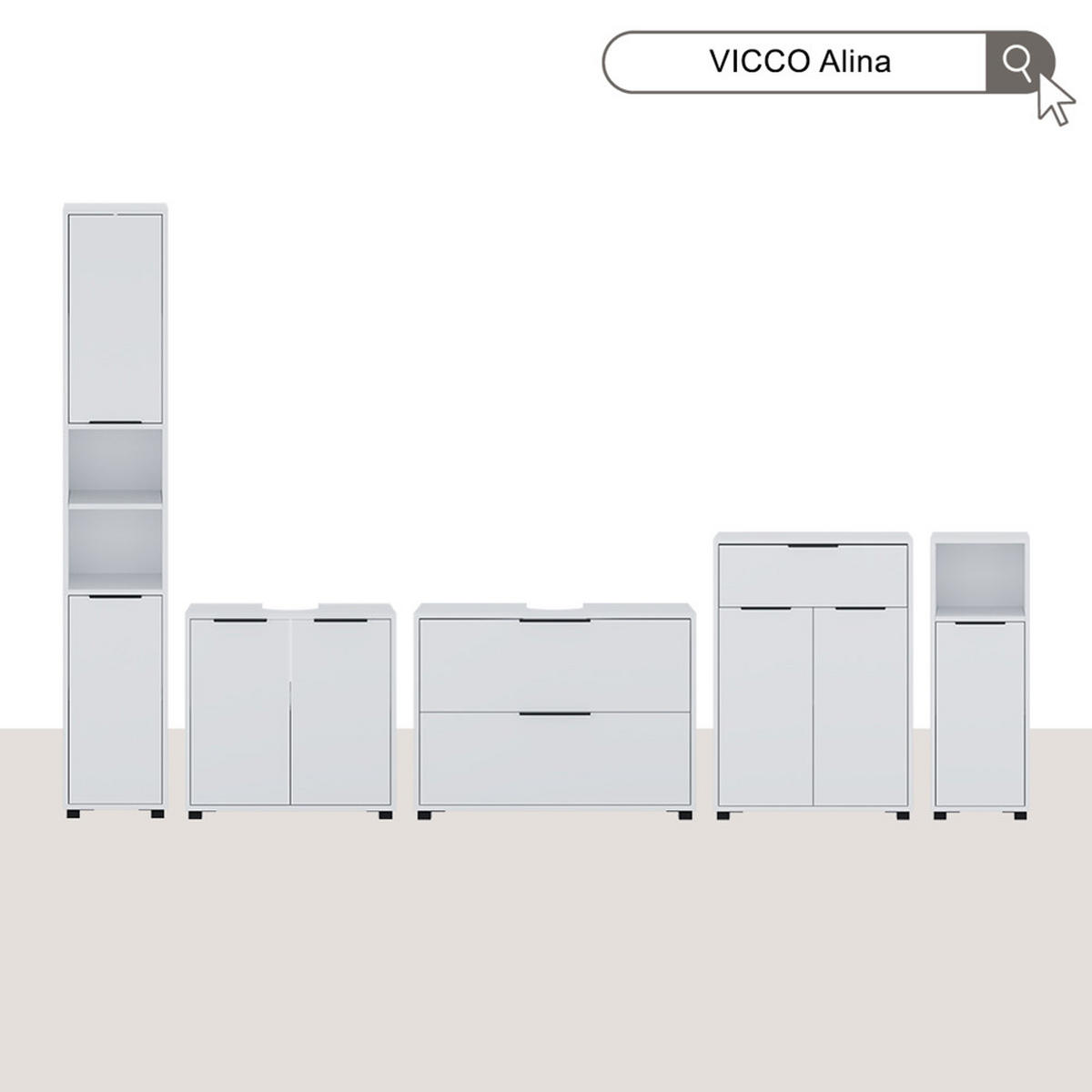 BADMÖBEL-SET Alina Weiß 5 Teile - Weiß, Holzwerkstoff (60/60/30cm) - Vicco