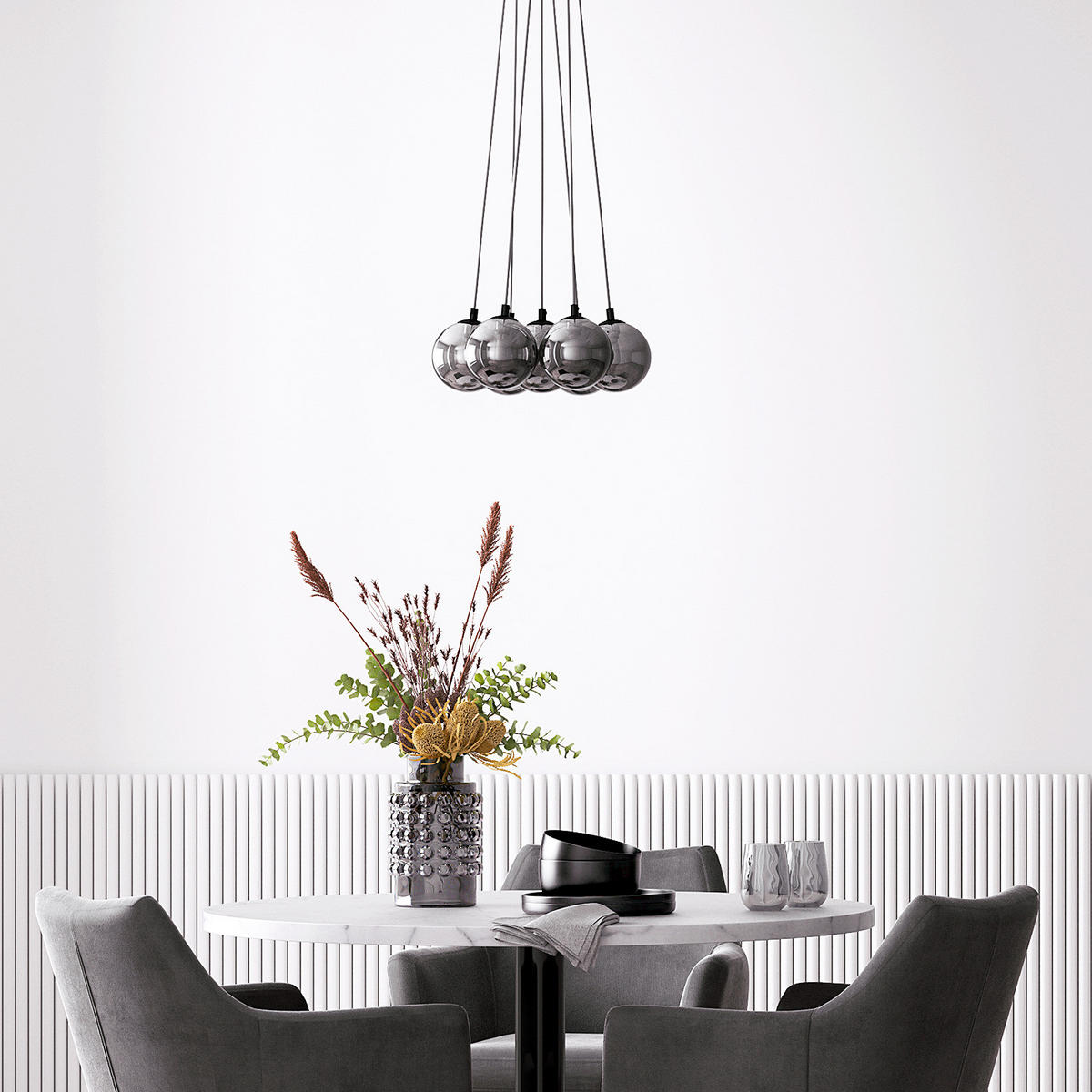 PENDELLEUCHTE - Glas / Metall - 7-flammig - Transparent/Grau, Glas/Metall (36/36/145cm) - home24