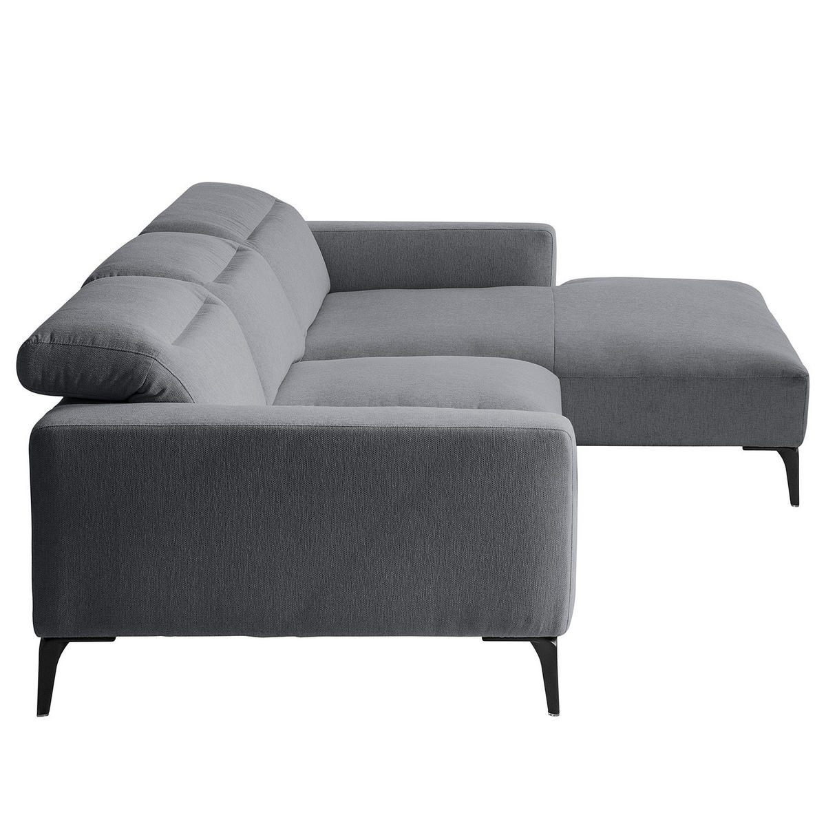 ECKSOFA mit Longchair - Schwarz/Grau, Textil/Metall (265/180cm) - home24