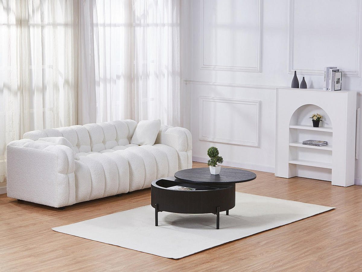 COUCHTISCH mit drehbarer Tischplatte - Eschenfurnier - Schwarz - NORVANE - Schwarz, Holz (80/80/40cm) - Vente-Unique