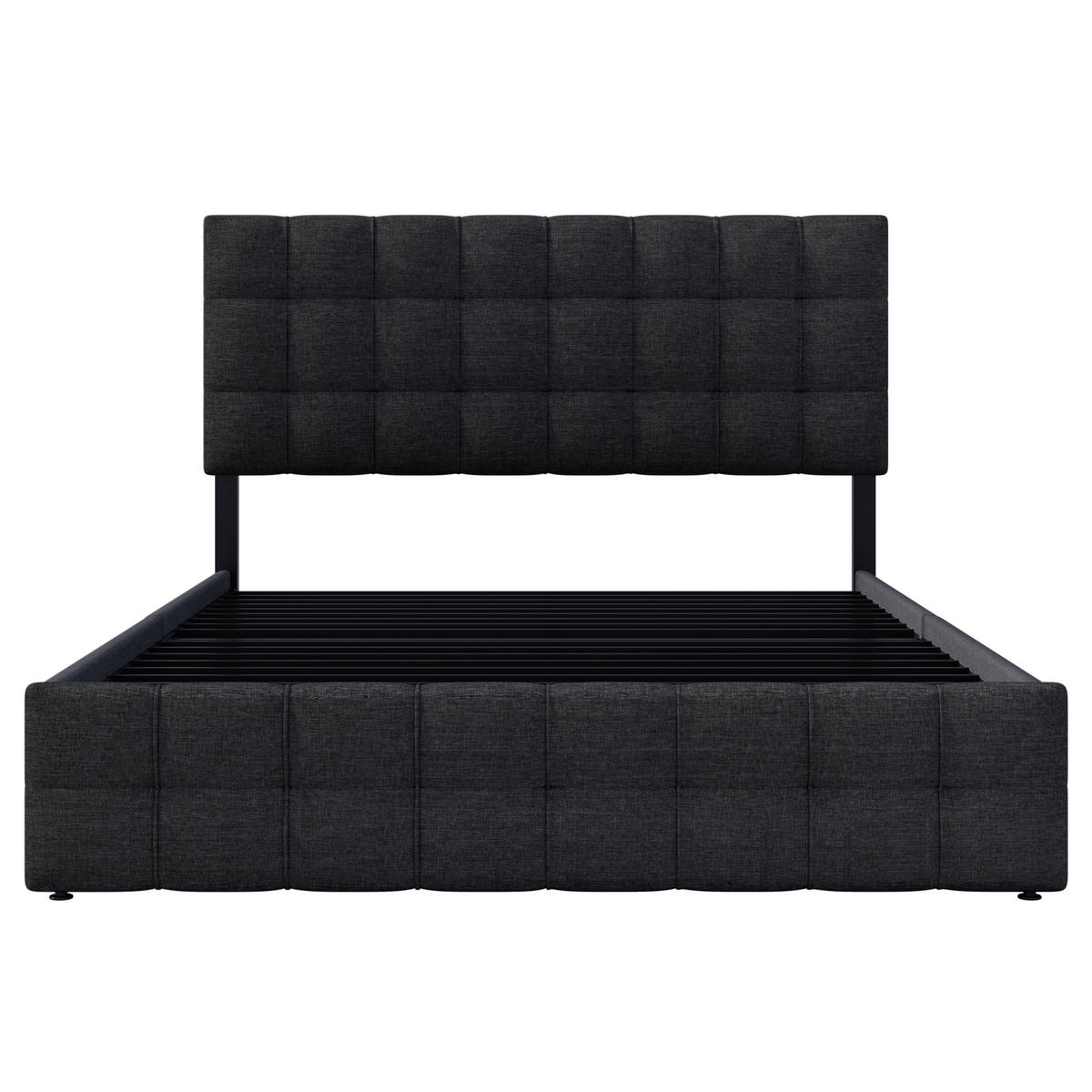 POLSTERBETT 140/200 cm Schwarz mit 4 Schubladen und höhenverstellbarem Kopfteil - Schwarz, Textil (140/200cm) - OKWISH