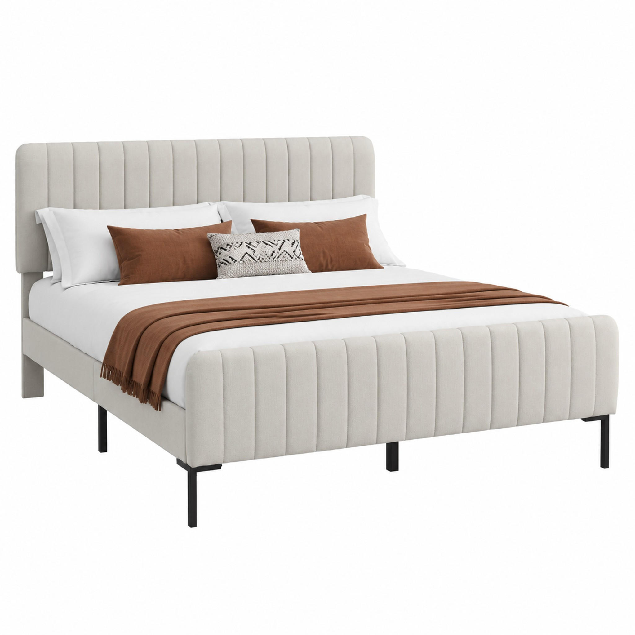 POLSTERBETT mit Matratze 140x200 cm Leinen Grau-Beige - Grau, Metall (140/200cm) - Meubliv